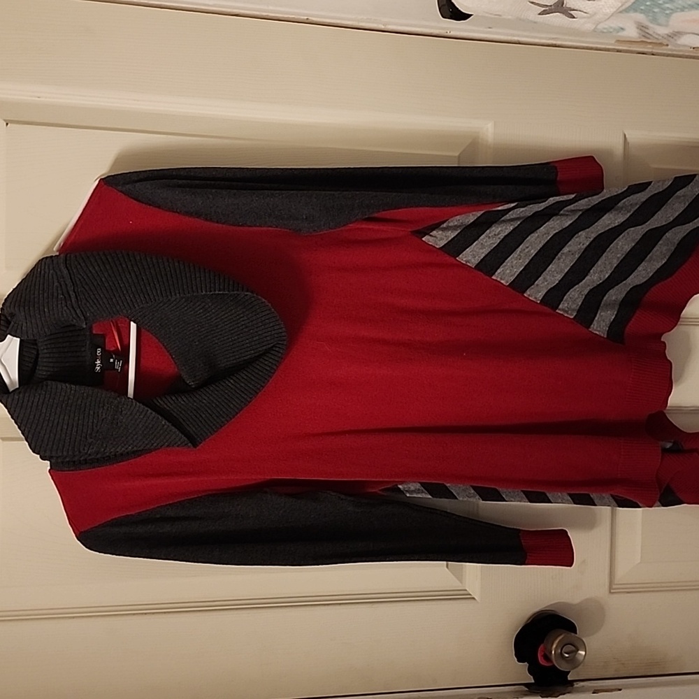 Red cowl neck sweater